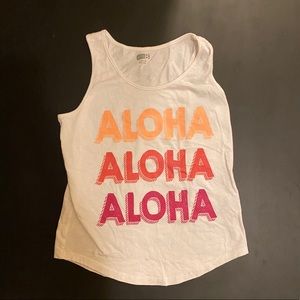 White “Aloha” tank top with sparkly lettering